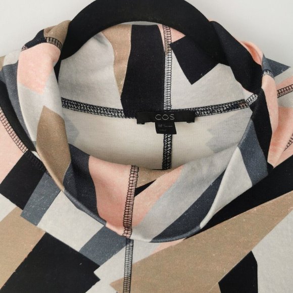 COS Geometric Print Long Sleeve Turtleneck Roll Neck Top Pink Grey Size Large - Picture 3 of 7